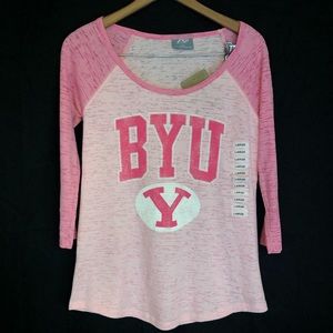 BYU L Pink semi sheer baseball shirt casual Cute
